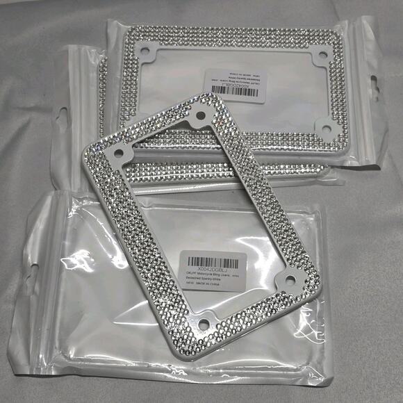 Motorcycle Bling License Plate Frame‎ Stainless Steel Rhinestone White Bedazzled - Picture 6 of 6